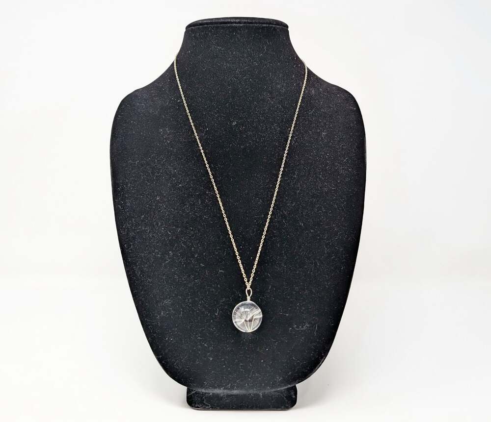 Dandelion Make a Wish Round Glass Pendant Necklace Silver Tone Chain